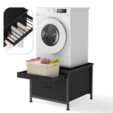 Imagem de HIDODO Pedestais de lavadora e secadora, pedestal de lavanderia resistente de 73 cm com armário de armazenamento e prateleira de cesto de lavanderia, suporte universal para máquina de lavar,