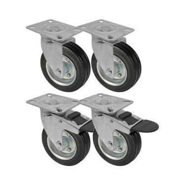 Imagem de Kit 4 un roda rodízio giratório trava borracha maciça 3 pol - AJAX