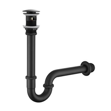 Imagem de Segistan Conjunto Completo De Rolha Em Formato U Para Pia Banheiro, Altura Ajustável, Sifão Garrafas 1-1/4, P Com Transbordamento, Padrão Geral Eua/Ca, Preto Fosco