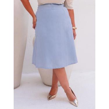 Imagem de Saia Midi De Linho Plus Size Elegante - Lumia, Azul claro, G2