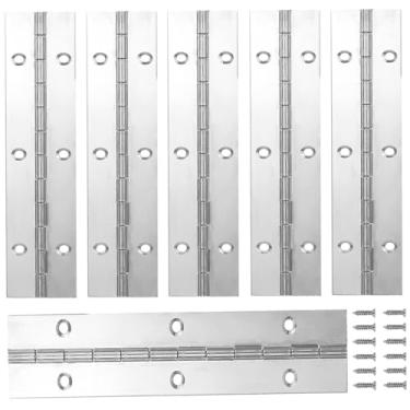 Imagem de Teqinok Dobradiça de piano de aço inoxidável resistente, 6 peças, prata, 15 cm, dobradiças contínuas de piano de largura aberta de 5 cm com furos pré-perfurados e parafusos para ferramentas de móveis