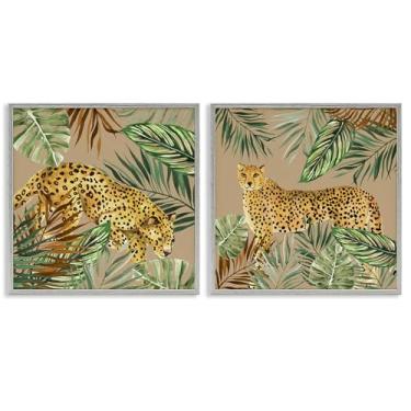 Imagem de Stupell Industries Jungle Prowler Cheetahs 2 peças cinza emoldurado giclée conjunto de arte por Janet Tava, 12 x 12