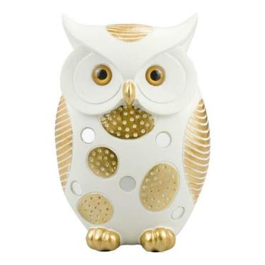 Imagem de Enfeite Rack Decoração Coruja Branca E Dourada Pequena 16cm - Tasco