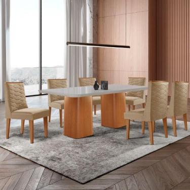Imagem de Mesa de Jantar Eloise 180cm Tampo MDF Vidro com 6 Cadeiras Safira - Mo
