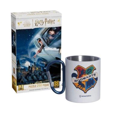 Imagem de Kit Harry Potter Caneca Mosquetão Hogwarts 300ml e Quebra Cabeças 200 