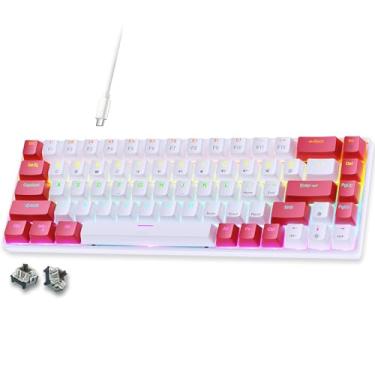 Imagem de abucow 60% Wired Mechanical Keyboard – 68-Key Compact Layout, Full Anti-Ghosting, Brown Switch Swappable Red White Keycaps, for Windows/Mac