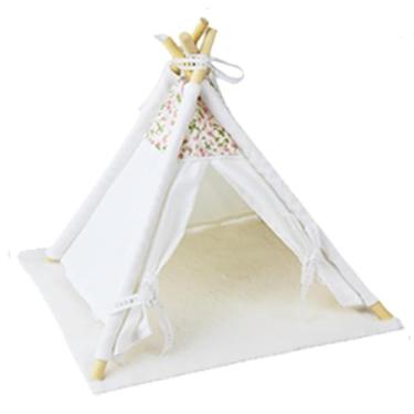 Imagem de menolana Casa de bonecas tenda em miniatura móveis decoração fingir jogar brinquedo simulado mini casa de madeira para viagem festa aniversário acampamento, com almofada branca