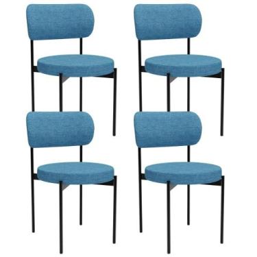 Imagem de Kit 04 Cadeiras Estofadas Para Sala De Jantar Louvre L02 Linho Azul - 