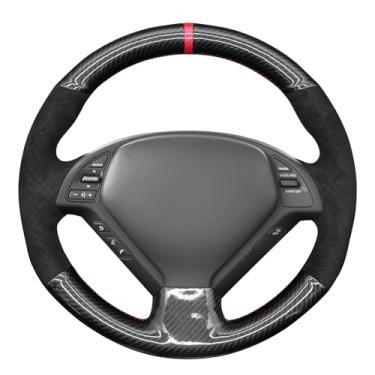 Imagem de MEWANT Capa de volante para Infiniti G25 G35 G37 EX35 EX37 Q60 QX50 feita de fibra de carbono PU brilhante em relevo Athsuede