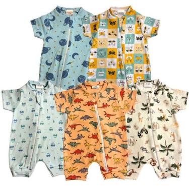 Imagem de Kit 3 Macacões Curto para Bebê com Zíper 100% Algodão e Cores Sortidas