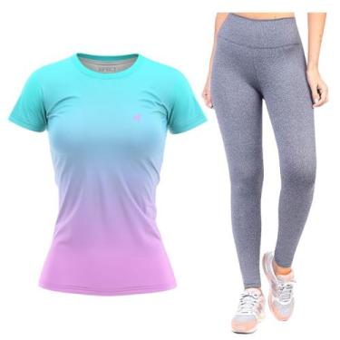 Imagem de Kit Blusa Camiseta Feminina Fitness Dry e Legging Academia Treino Func