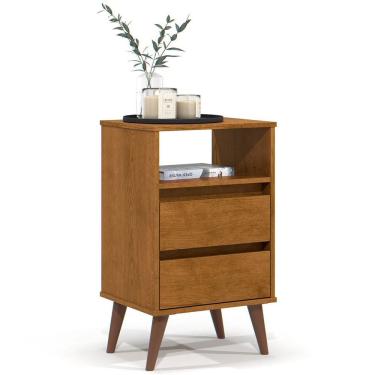 Imagem de Mesa de Cabeceira Pés Retrô 2 Gavetas 43cm Roma Freijó - EJ Móveis