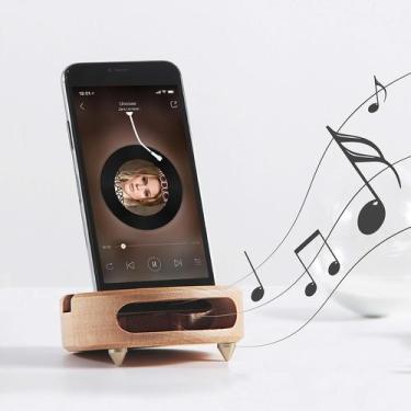 Imagem de Amplificador e suporte de som Wooden Phone Dock em madeira de faia - M