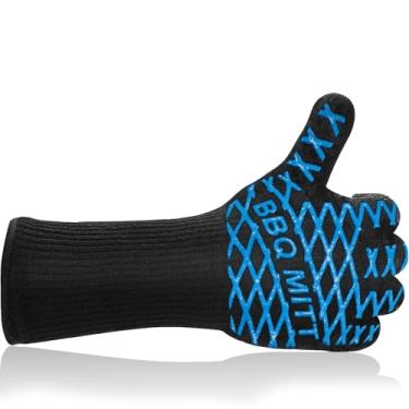 Imagem de Luva de churrasco, luva de forno de 800 °C, resistente ao calor, luva de silicone antiderrapante para churrasco, luva de churrasco à prova de fogo de 38 cm, 1 peça para cozinhar em ambientes internos