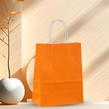 Imagem de Sacos de presente de papel Kraft com alças, para embrulho de presente, lembrancinhas de festa, compras de varejo, sacos de presente grossos e duráveis (laranja)