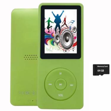 Imagem de Leitor de MP3 de 64 GB, leitor de música portátil para crianças com alto-falante, suporta reprodução de foto/vídeo/leitor de e-book, suporta até 128 GB, fones de ouvido incluídos, verde
