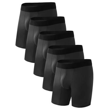 Imagem de TIICHOO Cueca boxer masculina de algodão lavável à prova de vazamento com pernas longas para vazamento da bexiga, pacote com 5, 5, preto, XGG