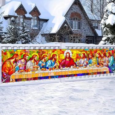 Imagem de BlissYard Faixa de vitral The Last Supper, 198 x 43 cm, Jesus e discípulos, arte cristã religiosa, para evento da igreja, festa religiosa, celebração, decoração para pendurar na parede, suprimentos de