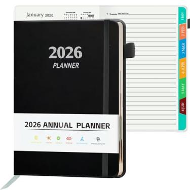 Imagem de Agenda 2026, agenda A5 (14,2 cm x 21,6 cm) 2026 janeiro a dezembro, abas mensais/semanais/diárias com contatos e feriados, capa de couro PU e papel de 100 g/m², organizador para material escolar e