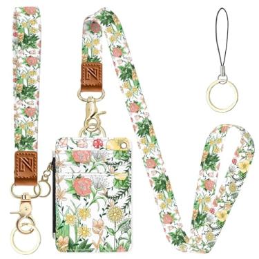 Imagem de Porta-crachá de identificação 2 em 1 com flores e carteira com cordão para professores, enfermeiras, profissionais - linda bolsa de moedas com zíper, alça de pulso removível e cordão de pescoço, 5