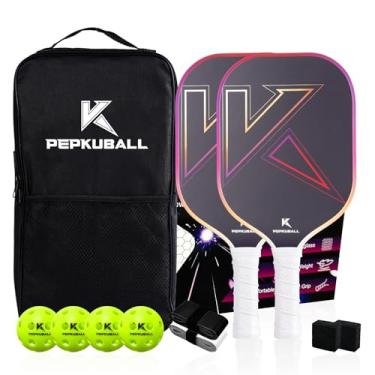 Imagem de Pacote com 2 raquetes de bola de pickle de fibra de vidro roxa - raquetes leves e duráveis com aderência confortável, inclui 4 bolas e bolsa de transporte, 2 fitas adesivas, 2 borrachas para brincar