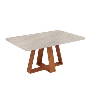 Imagem de Mesa De Jantar 6 Lugares Tampo Chanfrado Curvo 170cm Sem Vidro Kiara Freijó/off White - Dj Móveis