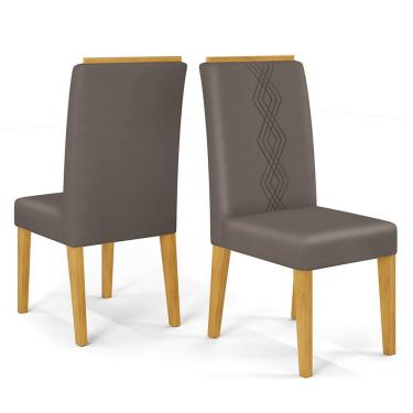 Imagem de Cadeira De Jantar Estofada Yasmin Conjunto Com 2 Cadeiras Cedro/veludo Lunar - Dj Móveis