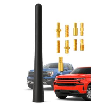 Imagem de Antena curta para caminhão – Substituição de antena de carro curta, base de mola flexível, compatível com Chevy Silverado 1500, GMC, Ford, RAM AM-FM antena de rádio com adaptador, adaptadores de
