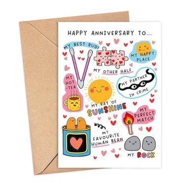 Imagem de Happy Anniversary To... Cartão - My Partner In Crime - Presentes de casamento rudes - Presentes engraçados para casais - My Favourite Human Bean - Cartão de aniversário romântico - My Happy Place