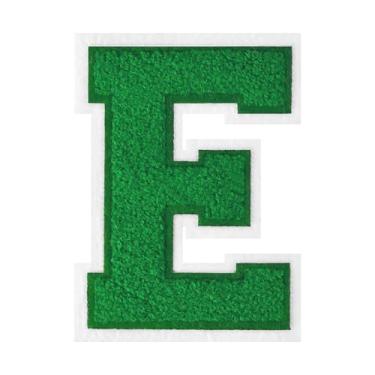 Imagem de 1 peça de patch de letra de chenille verde de 11,4 cm com borda branca – Adesivos do alfabeto para roupas, jaquetas, mochilas, chapéus para decoração personalizada, nome personalizado e artesanato. (E