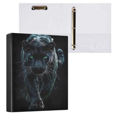 Imagem de Qilmy Organizador de fichário redondo Pantera Negra feroz, fichário de 3 anéis com prancheta (carta A4), fichário fofo para material de escritório escolar 601