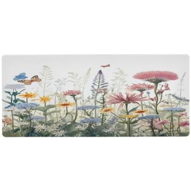 Imagem de Wassud Tapete de mouse floral para jogos com base de borracha antiderrapante, mouse pad longo com borda costurada, almofada grande à prova d'água para escritório, casa, 80 x 30 cm