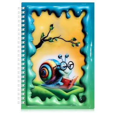 Imagem de omatek smart technologies Caderno espiral com capa brilhante 3D A5 – Caderno de capa dura fofo com 80 folhas – Caderno escolar para crianças, meninas e meninos – Bookworm Snail