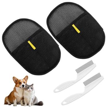 Imagem de WLLHYF Conjunto de 2 peças de luvas removedoras de pelos de animais de estimação com pente de pelo eletrostático de cinco dedos, ferramenta reutilizável para remoção de pelos de cães e gatos
