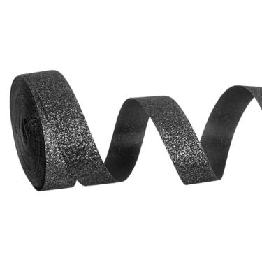 Imagem de PATIKIL Rolo de fita de glitter metálico, rolos de tecido de embrulho de presente de borda única para artesanato, buquê de casamento, festa de casamento, decoração de Natal, preto