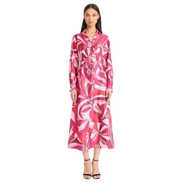 Imagem de Donna Morgan Vestido maxi feminino elegante com estampa geométrica de manga comprida para convidados de casamento e eventos de aniversário, Flor de cerejeira/azaléia, M