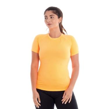 Imagem de Camisa Curta Feminina Esportiva Proteção Solar UV50+ Trygg Fitness Academia (G, Laranja Neon)