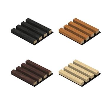 Imagem de RODENET Painéis de parede de ripas 3D à prova de som, pacote com 4, painéis acústicos MDF de 15 x 12 cm com grão de madeira realista para decoração com redução de ruído (amostras)