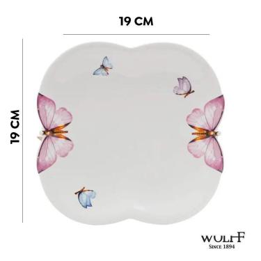 Imagem de Jogo 4 Prato De Sobremesa Borboletas 19cm Porcelana Branco Wolff