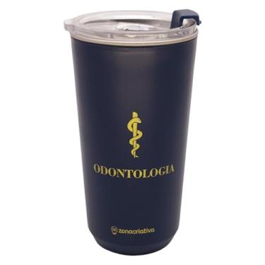 Imagem de Zonacriativa - Copo Térmico Sky Odontologia azul 500ml | Aço inoxidável parede dupla e tampa hermética com clique | Ideal para consultório e faculdade