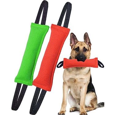 Imagem de Clysoru Brinquedo de puxar para cães, pacote duplo, almofada de mordida de juta resistente, equipamento de treinamento interativo de filhotes a cães grandes