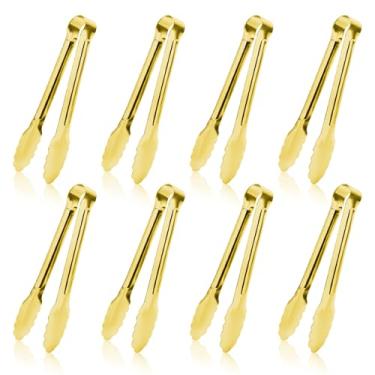 Imagem de Kzovone 8 peças de mini pinças de metal douradas, aço inoxidável de 12,7 cm, pequenos acessórios de cozinha para aperitivo, gelo, cubo de açúcar, salada, torradeira, sobremesas