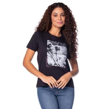 Imagem de Camiseta Feminina Olho Fatal Estampa Floral Preto/Cinza-Feminino