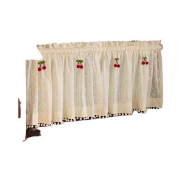 Imagem de Cortina De Franjas Vermelha Para Cozinha, Valance Curto, Meia Cortina 