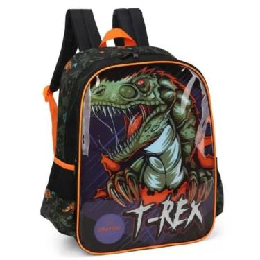 Imagem de Mochila Para Meninos De Costas Dinossauro Trex Resistente Reforçada Bolsos Pra Garrafinhas - Raptor Dino - Luxcel Preto