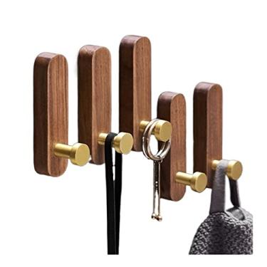 Imagem de KHUTRW3D Ganchos de parede ganchos de parede cabide de madeira natural montado na parede para casacos, ganchos de toalha, chapéu, cachecol, cabide de armazenamento, rack de banheiro, gancho