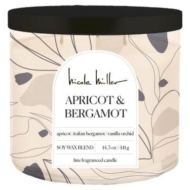 Imagem de Vela Nicole Miller, damasco, bergamota, 430 ml, mistura de cera de soja