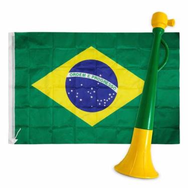 Imagem de Kit Torcedor Brasil Bandeira 90x130cm + Vuvuzelas Potente - MinutoBaby