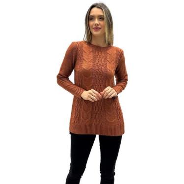 Imagem de Blusa Carmene de Lã Manga Longa Gola Redonda Feminina, P, Telha