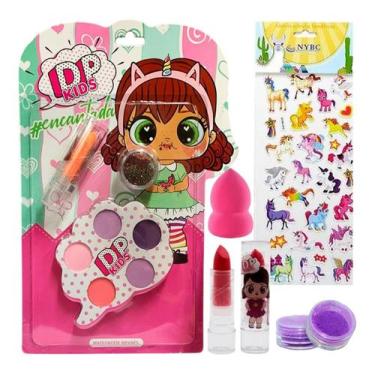 Imagem de Kit De Maquiagem Infantil Batom Esponja Sombra - DAPOP